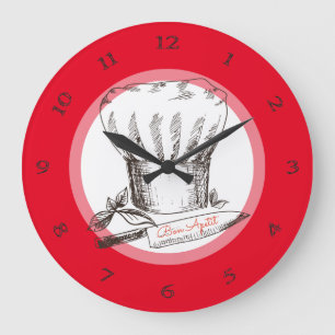 Grande Horloge Ronde Cuisinier de gribouillis à main couteau casquette