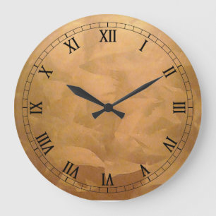 Grande Horloge Ronde Cuivre Métallique Brossé à la Main