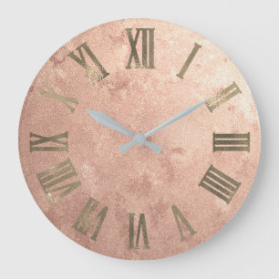 Grande Horloge Ronde Cuivre rose maigre Numers romain en bronze sale