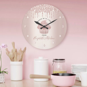 Grande Horloge Ronde Cupcake Boulangerie Pâtisserie Chef Rose Gold Part