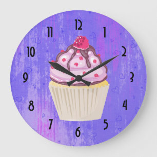 Grande Horloge Ronde Cupcake sucré avec framboise sur le dessus