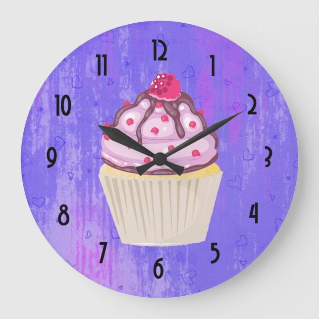 Grande Horloge Ronde Cupcake sucré avec framboise sur le dessus (Recto)