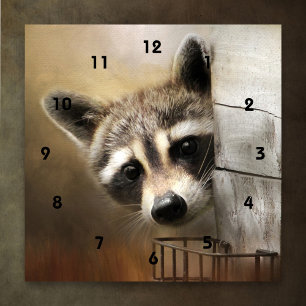 Grande Horloge Ronde Curieux cadenas Raccoon