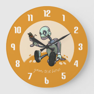 Grande Horloge Ronde Curious Robot Voit Son Premier Papillon Cartoon