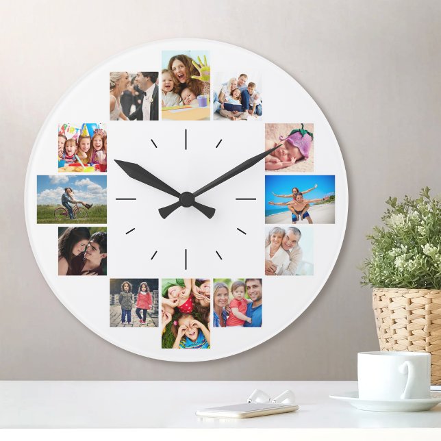 Grande Horloge Ronde Custom 12 Keepsaké Famille Photo Collage Blanc (Créateur téléchargé)