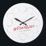 Grande Horloge Ronde Custom 12 Photos Mémoires modernes Family & Pet<br><div class="desc">Add custom pet dog,  cat,  or bird,  family and friends with simple frame. Hashtag "Fambam"</div>