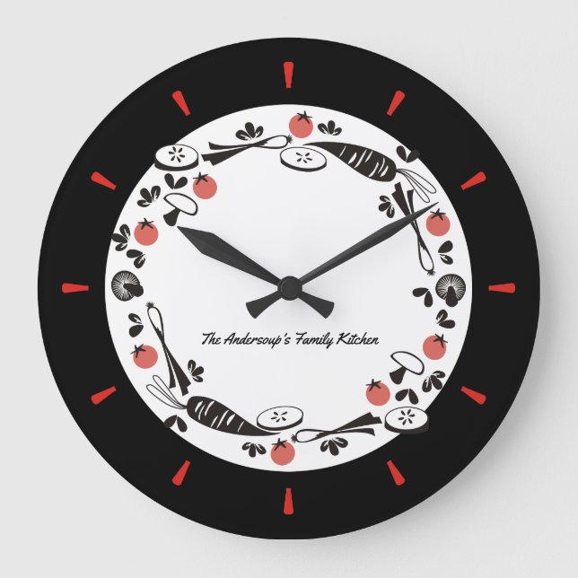 Grande Horloge Ronde Custom color retro vegetables kitchen clock (Recto)