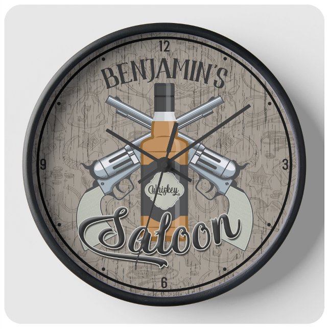 Grande Horloge Ronde Custom Cowboy Revolver Gun Whiskey Saloon (Créateur téléchargé)