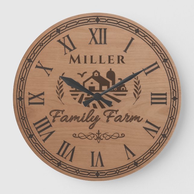 Grande Horloge Ronde Custom Family Name Wall Clock – Farmhouse Scene  (Recto)