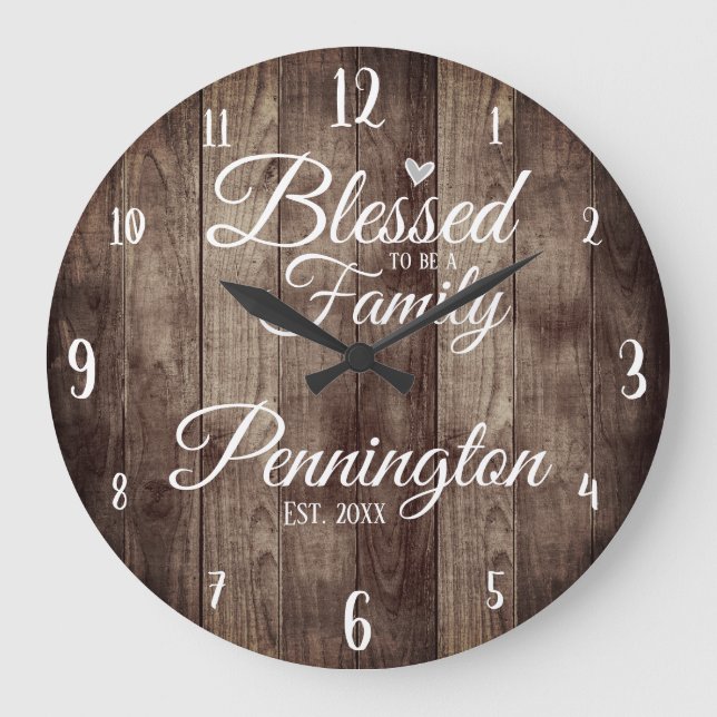 Grande Horloge Ronde Custom Family Nom Blessed to Be Wood (Recto)
