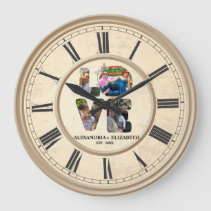 Grande Horloge Ronde Custom modern love 4 photo collage pour couples
