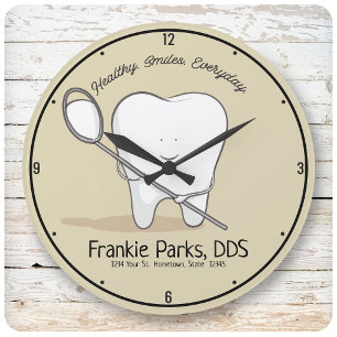 Grande Horloge Ronde CUSTOM NAME Bureau Tooth Healthy Smile