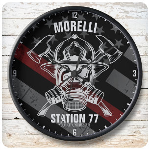 Grande Horloge Ronde Custom NAME Firefighter Fire Department Station