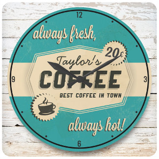 Grande Horloge Ronde Custom NAME Old Retro 50's Coffee Shop Diner
