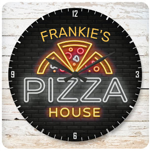 Grande Horloge Ronde Custom Neon Italian Pizzeria Pizza House