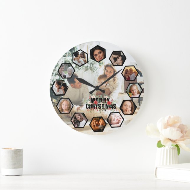 Grande Horloge Ronde Custom Photos Collage Clock | Gift for Christmas (Maison)