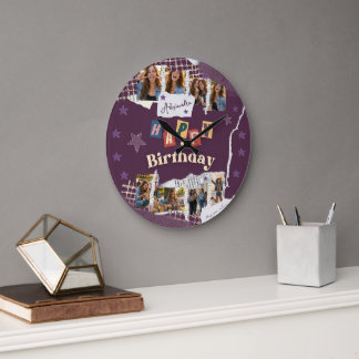 Grande Horloge Ronde Custom Purple Scrapbook Birthday Photo Collage