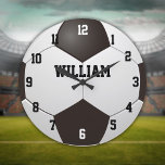 Grande Horloge Ronde Custom Soccer Football<br><div class="desc">Personalized name soccer clock. Designed by Thisisnotme</div>