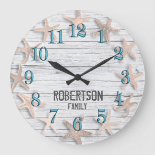 Grande Horloge Ronde Custom Starfish Faux Driftwood