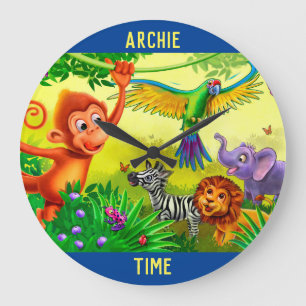 Grande Horloge Ronde Customised Jungle Time animals children's clock
