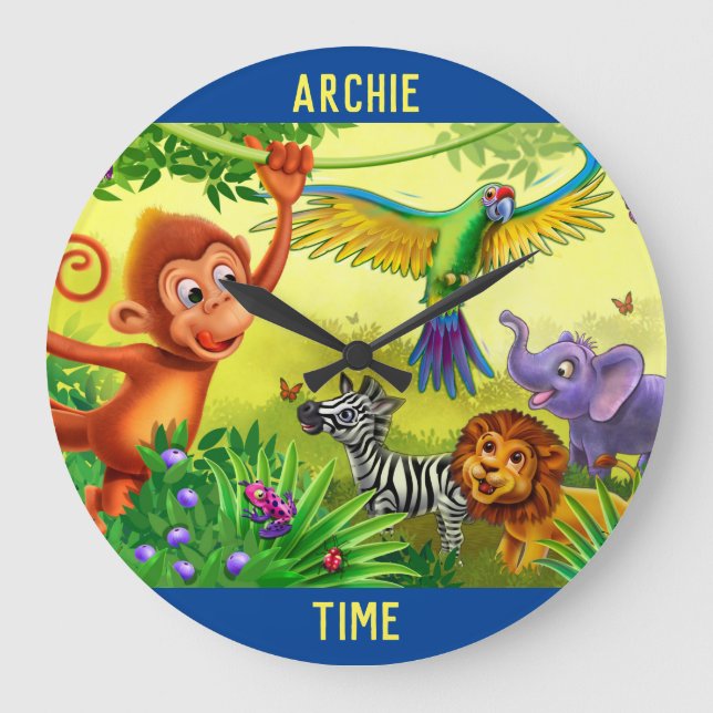 Grande Horloge Ronde Customised Jungle Time animals children's clock (Recto)