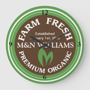Grande Horloge Ronde Customisez votre nom Ferme biologique Logo