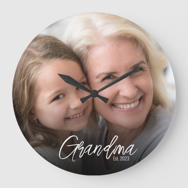 Grande Horloge Ronde Customizable Grandma Established Year Photo (Recto)