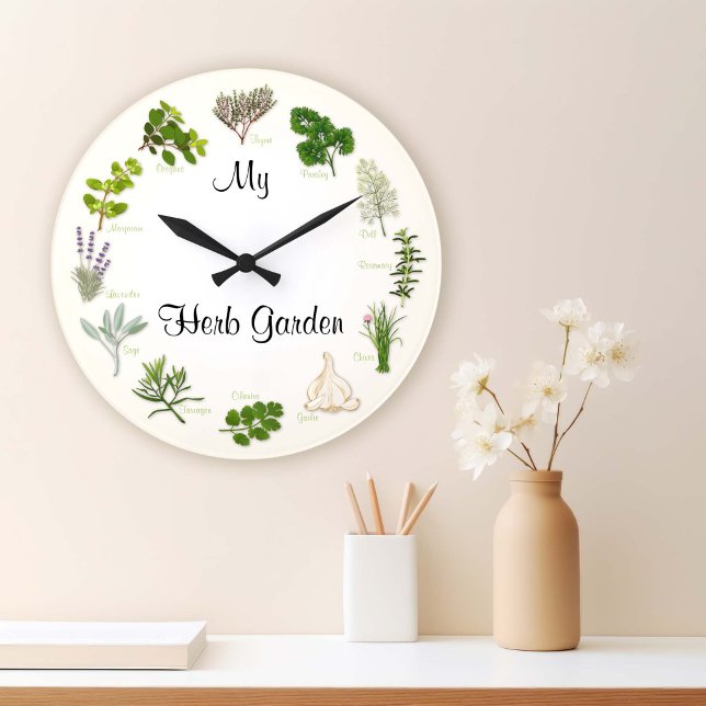 Grande Horloge Ronde Customize Your Herb (Customize Your Herb Garden Clock. Thyme for Herb Gardens! )