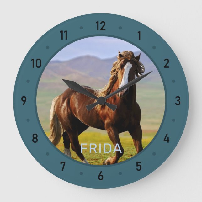 Grande Horloge Ronde Customized Horse Photo et nom Large Clock (Recto)