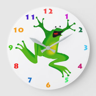 GRANDE HORLOGE RONDE CUT JUMPING FROG AVEC DES NUMÉROS COLORÉS POUR L
