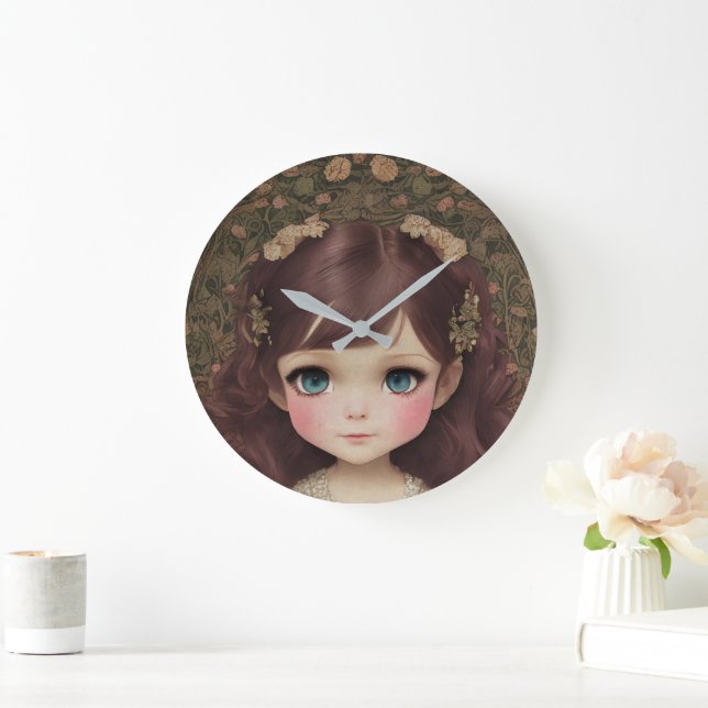 Grande Horloge Ronde Cute Adorable Style Vintage Chibi Kawaii Girl Art (Maison)
