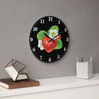 Grande Horloge Ronde Cute amoureux de fraises décor de cuisine