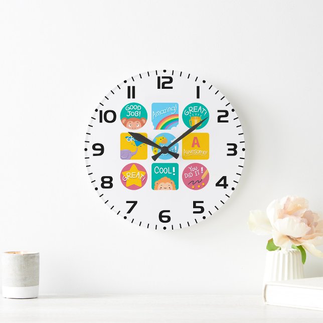 Grande Horloge Ronde Cute animal récompensé Motivational Étiquette de c (Créateur téléchargé)