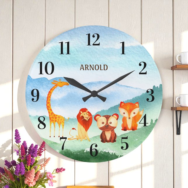 Grande Horloge Ronde Cute Animals Kids (Créateur téléchargé)