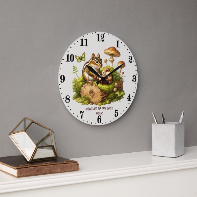 Grande Horloge Ronde Cute animaux de bois réserver ok lecture amoureux (Bureau)