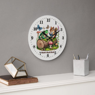 Grande Horloge Ronde Cute animaux de bois réserver ok lecture amoureux