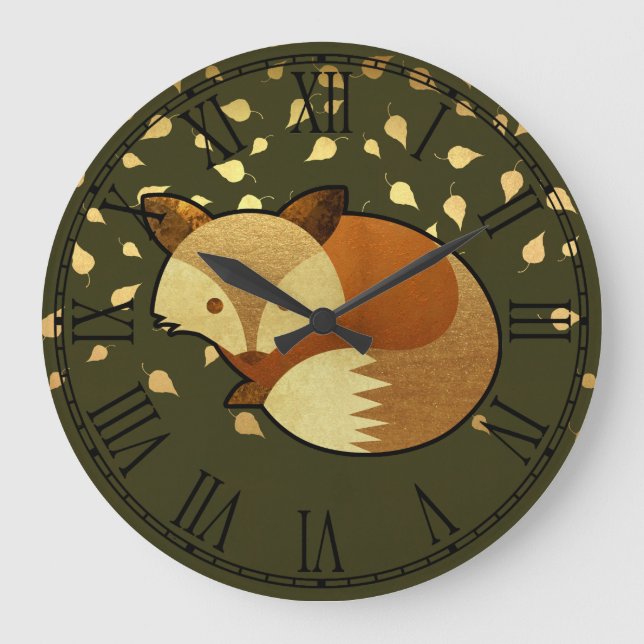 Grande Horloge Ronde Cute Autumn Fox (Recto)