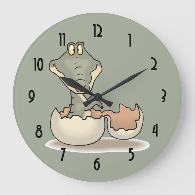 Grande Horloge Ronde Cute Baby Alligator Cartoon Hatching from Eggshell (Recto)