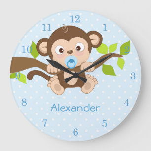 Grande Horloge Ronde Cute Baby Boy Monkey