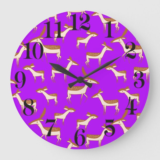 Grande Horloge Ronde Cute Baby Deer and Family (Recto)