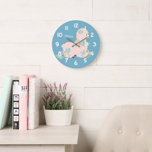 Grande Horloge Ronde Cute Baby Llama (Salle de lecture)