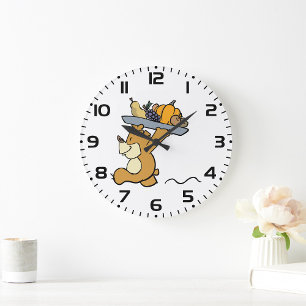 Grande Horloge Ronde Cute Bear transportant une cueillette festive Plat