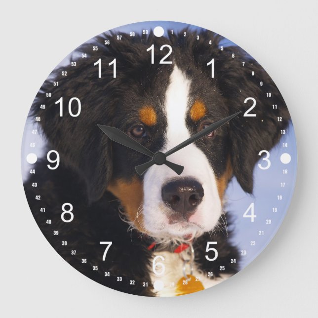 Grande Horloge Ronde Cute Bernese Mountain Dog Puppy Picture (Recto)