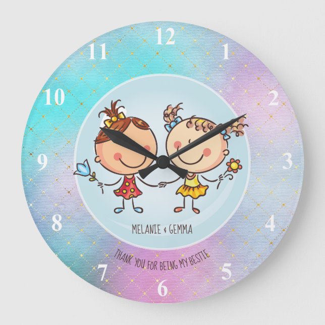 Grande Horloge Ronde Cute BFF Besties Kawaii Toxits for Girls Friends (Recto)