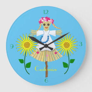 Grande Horloge Ronde Cute Blonde Pigtails Scarecrow