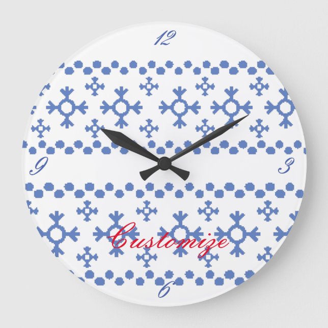 Grande Horloge Ronde Cute Blue Snowflakes Motif Thunder_Cove (Recto)