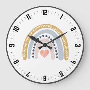 Grande Horloge Ronde Cute Boho Watercolor Rainbow Nursery