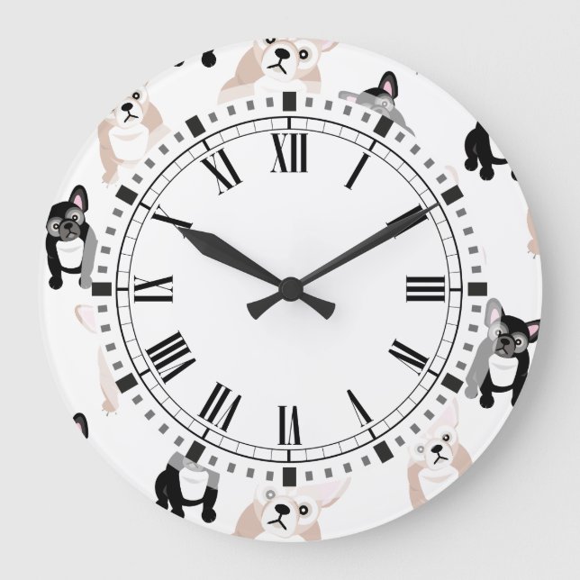 Grande Horloge Ronde Cute Bulldog Pattern (Recto)