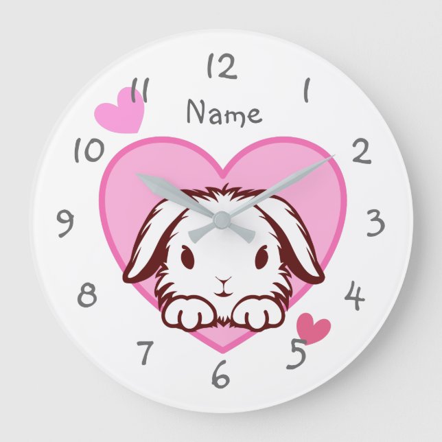 Grande Horloge Ronde Cute Bunny Coeur rose (Recto)