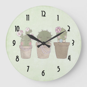 Grande Horloge Ronde Cute Cactus